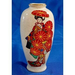 Rare 1970s OTAGIRI Vase Japanese Geisha Hat Dance 5.5" Bud Vase